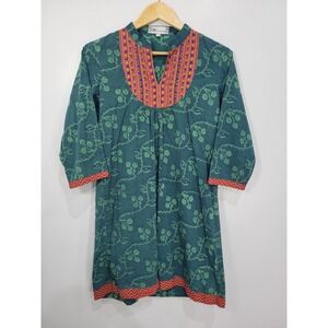 Westside Womens Teal Green Floral Embroidered Cotton Tunic Kurta Top Size L